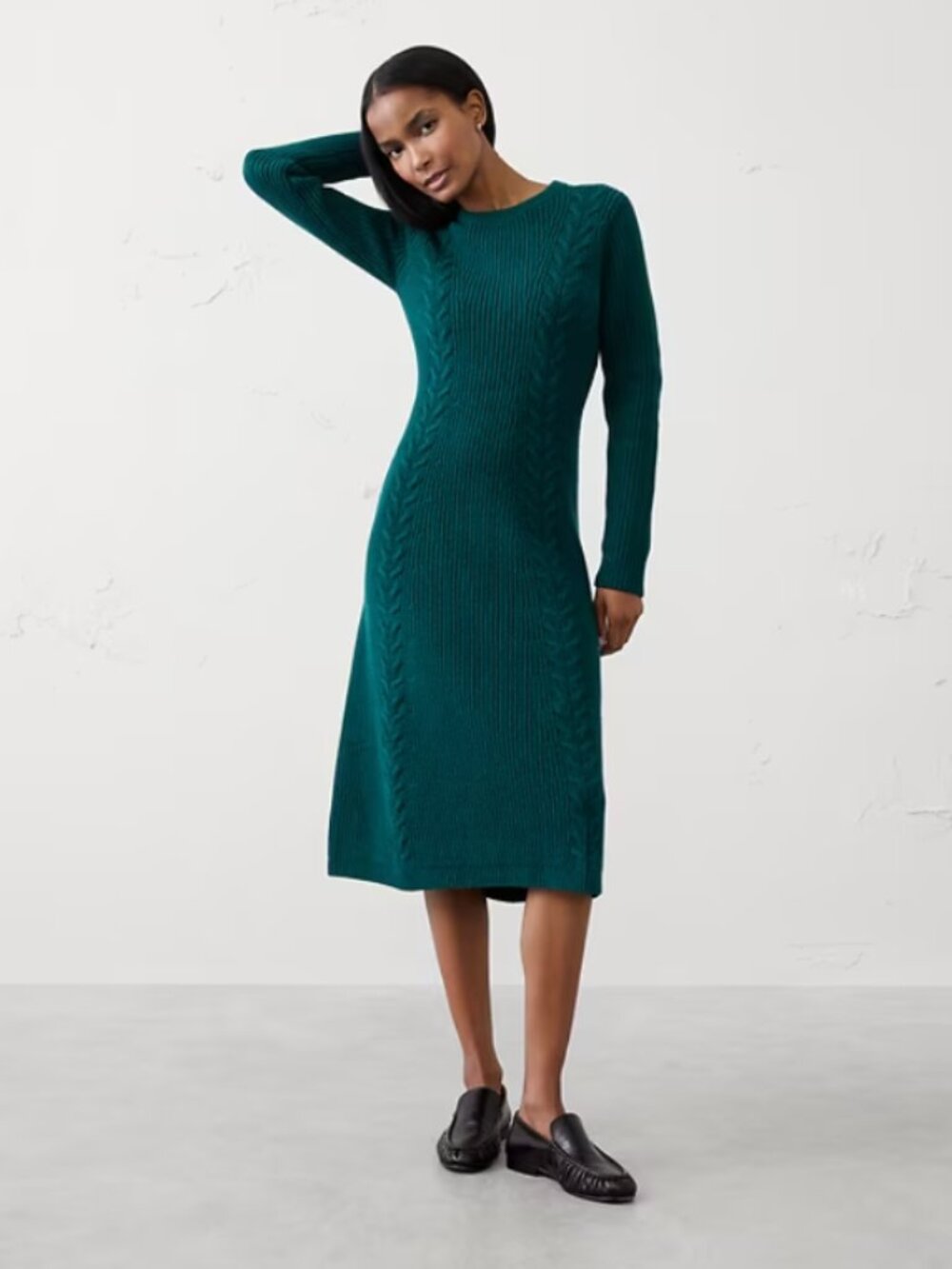 Emerald Green Cable Midi Sweater Dress Banana Republic Factory S Petite